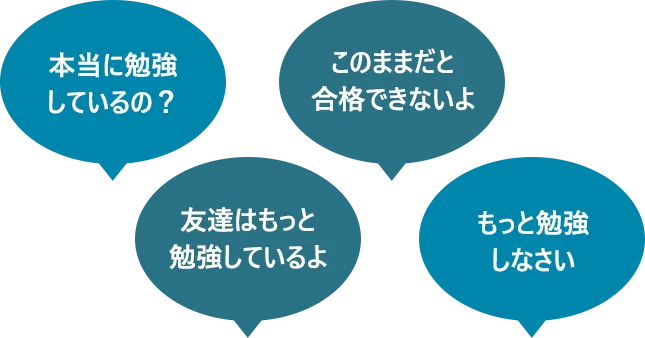本当に勉強しているの？ このままだと合格できないよ 友達はもっと勉強しているよ もっと勉強しなさい