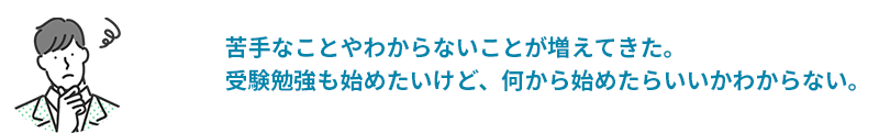 苦手なことやわからないことが増えてきた。受験勉強も始めたいけど、何から始めたらいいかわからない。