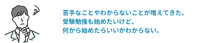 苦手なことやわからないことが増えてきた。受験勉強も始めたいけど、何から始めたらいいかわからない。